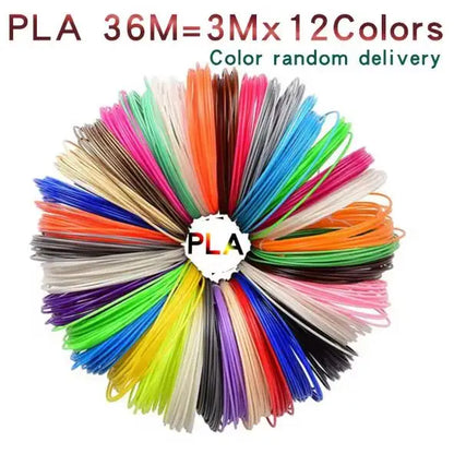 3D Pen PLA Filament 1.75mm 12 Colors 9M 18M 36M 3D Printing Pen Refills Safety No Pollution Stereoscopic Modeling 3D Printer Pen
