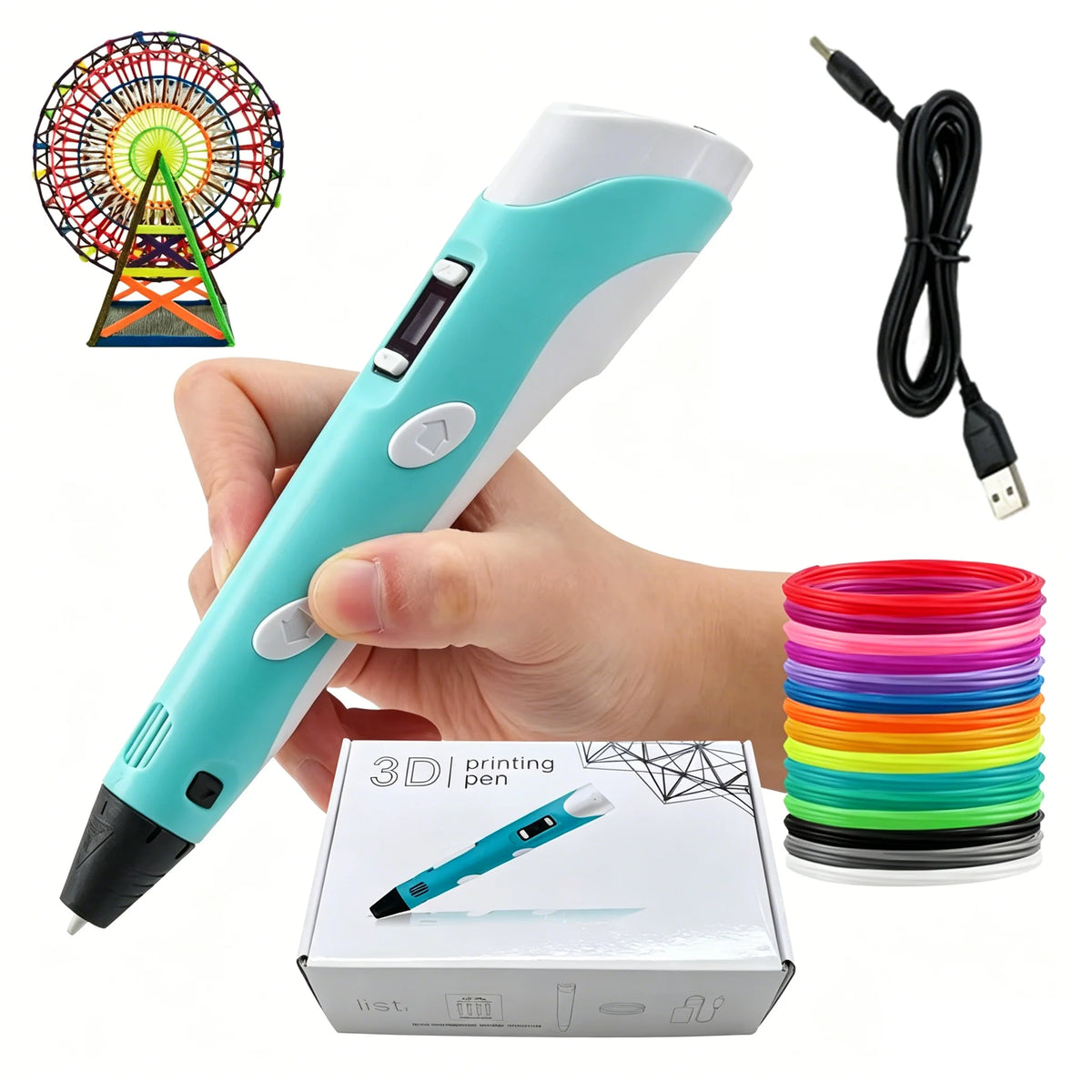 Electronic 3D Printing Pen Intelligent DIY Three-Dimensional Graffiti Pen, Equipped with 9M PLA Consumables for Birthday Gift