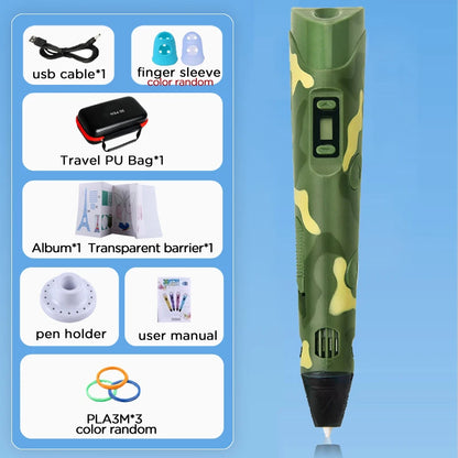 3D Pen for Kids Children 3D Drawing Printing Pen with LCD Screen Power Adapter 200M PLA Filament DIY Gift for Christmas Birthday