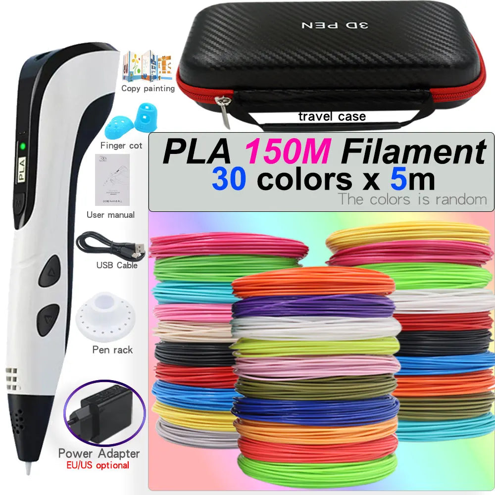 3D Printing Pen Set for Children with LCD Screen Power Adapter 30Color PLA Filament Travel Case Birthday Christmas Gift for Kids