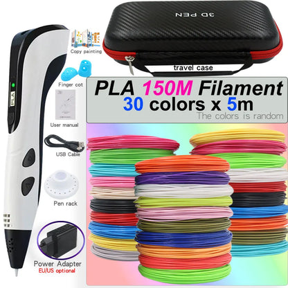 3D Printing Pen Set for Children with LCD Screen Power Adapter 30Color PLA Filament Travel Case Birthday Christmas Gift for Kids