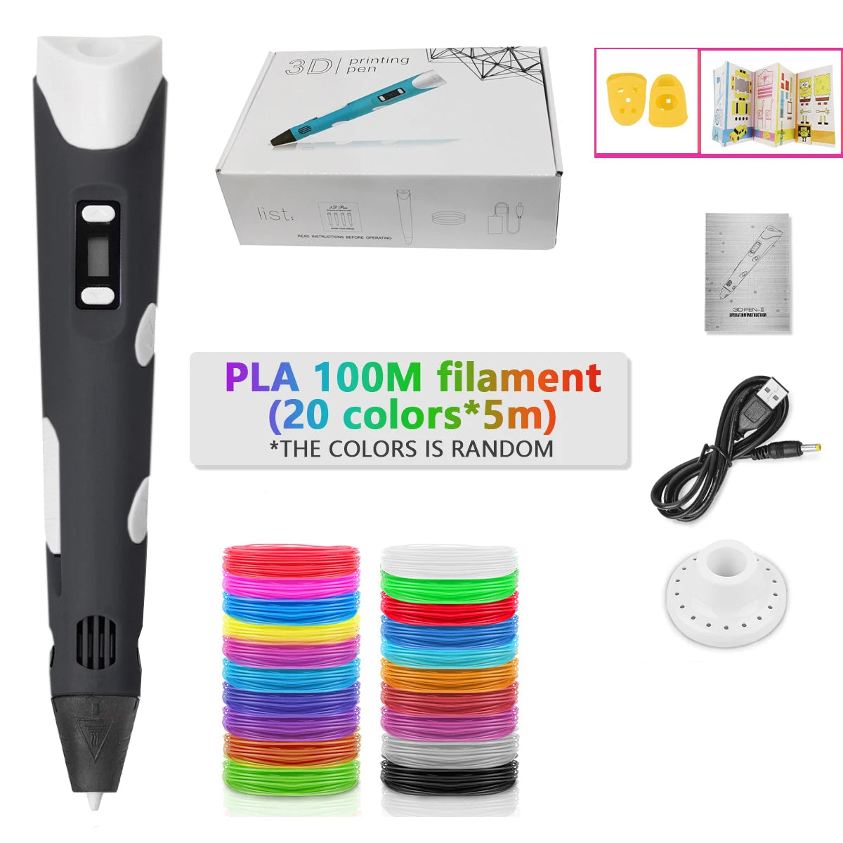 3D Pen Adjustable Spinning Speed For Children 3D Drawing Printing Pens with LCD Screen PLA 1.75mm Filament Toys For Kid DIY Gift