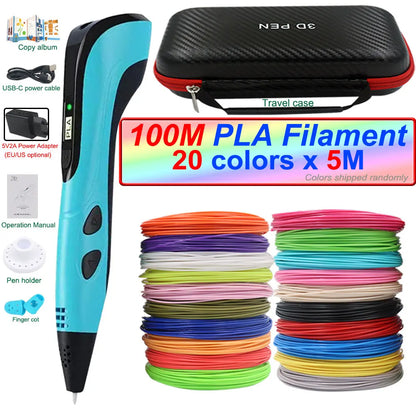 2026 New 3D Printing Pen 3D Pen for Children with Power Adapter 200M PLA Filament Travel Case Birthday Christmas Gift for Kids