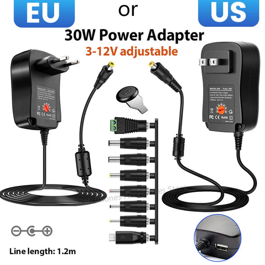 EU/US 30W Power Adapter 3V 4.5V 5V 6V 7.5V 9V 12V Adjustable Voltage Adapters Universal Charger Switch Power Supply Converter