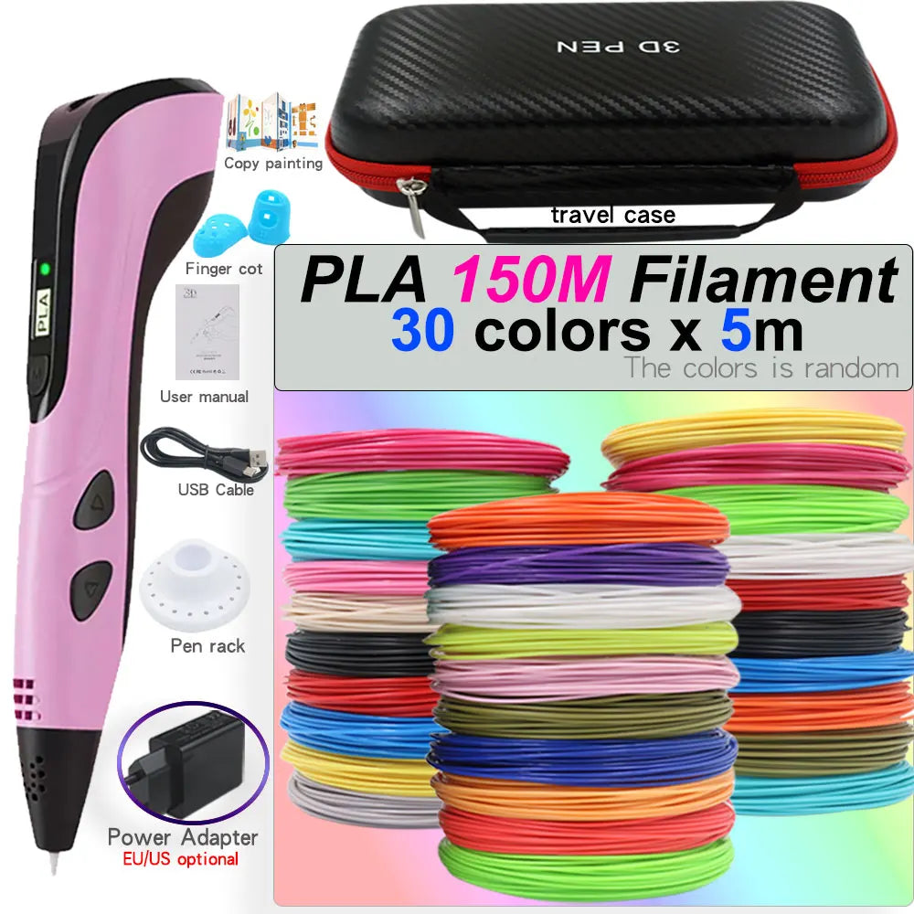 3D Printing Pen Set for Children with LCD Screen Power Adapter 30Color PLA Filament Travel Case Birthday Christmas Gift for Kids