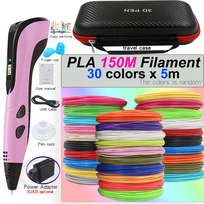 3D Printing Pen Set for Children with LCD Screen Power Adapter 30Color PLA Filament Travel Case Birthday Christmas Gift for Kids