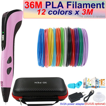 New Children's 3D Pen 3D Printing Pen with LCD Screen 200M PLA and Power Adapter Travel Case Christmas Birthday Gift for Kids