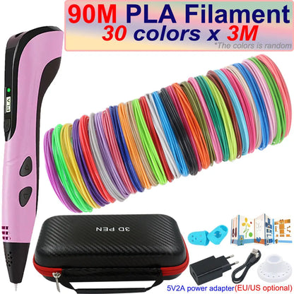 New Children's 3D Pen 3D Printing Pen with LCD Screen 200M PLA and Power Adapter Travel Case Christmas Birthday Gift for Kids
