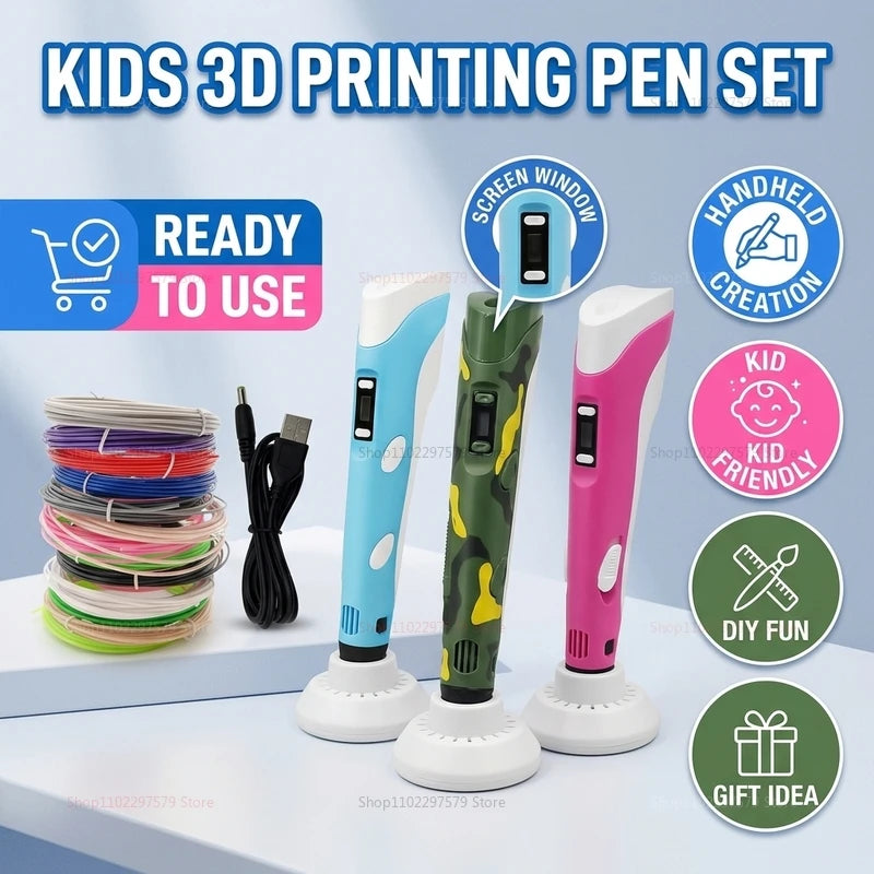 3D Pen Set 3d Printing Pen Drawing Pencil DIY Pens PLA Filament Birthday Christmas Gift For Kids Children Graffti with Charger