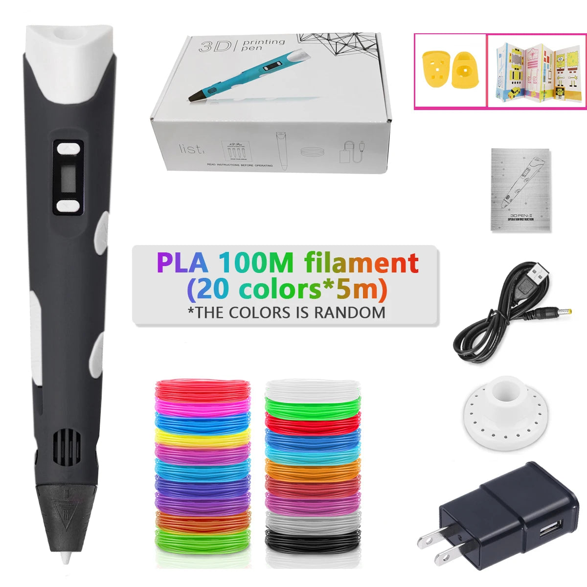 3D Pen Adjustable Spinning Speed For Children 3D Drawing Printing Pens with LCD Screen PLA 1.75mm Filament Toys For Kid DIY Gift