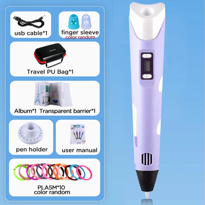 3D Pen for Kids Children 3D Drawing Printing Pen with LCD Screen Power Adapter 200M PLA Filament DIY Gift for Christmas Birthday