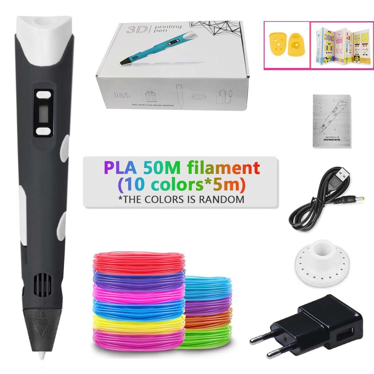 3D Pen Adjustable Spinning Speed For Children 3D Drawing Printing Pens with LCD Screen PLA 1.75mm Filament Toys For Kid DIY Gift