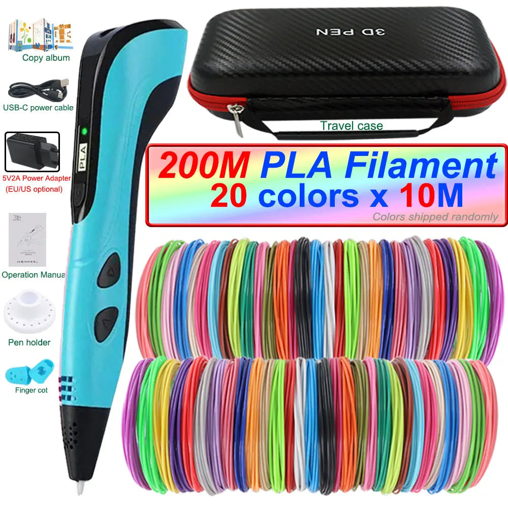 2026 New 3D Printing Pen 3D Pen for Children with Power Adapter 200M PLA Filament Travel Case Birthday Christmas Gift for Kids