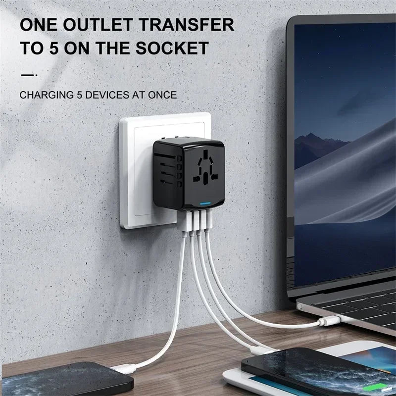 International travel adapter with 3 USB and Type C power adapters for fast charging EU/UK/US/Australia travel plugs