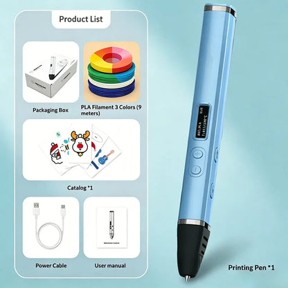 Professional 3D Printing Pen with OLED Screen Intelligent AI Chip 3 Gears Adjustable Ceramic Nozzle Support PLA/ABS 1.75mm
