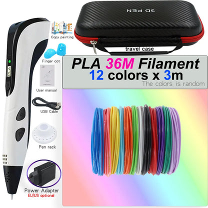 3D Printing Pen Set for Children with LCD Screen Power Adapter 30Color PLA Filament Travel Case Birthday Christmas Gift for Kids
