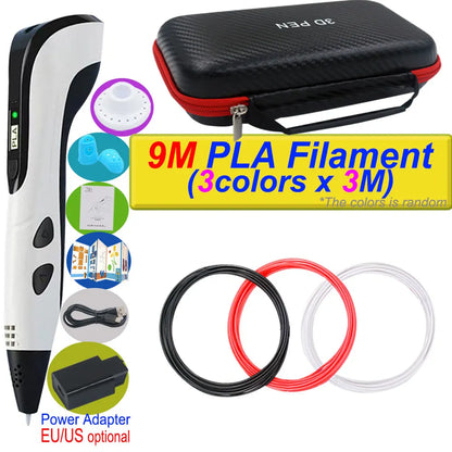 2026 New 3D Printing Pen DIY Three-dimensional Painting Children Toys With LCD Screen Power Adapter 200M PLA Filament Toys Gift