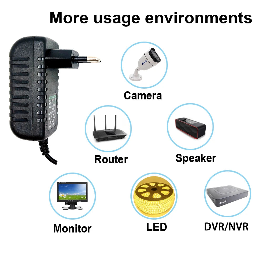 Power Adapter EU/US AC 100V-240V To DC 12V 2A Supply Charger Universal Adapter Converter Plug for Camera DVR NVR LED Robot Light