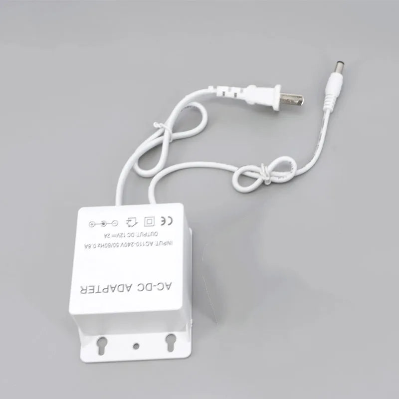 12V 2A Power Supply Adapter for CCTV Security Camera - US/EU Plug, White Waterproof Mini DC Power Adapters