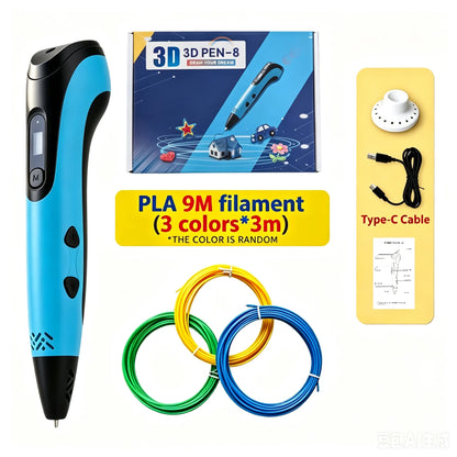New Digital Display 3D Printing Pen Set Three Colors Optional Creative 3D Drawing Pen Kit Multicolor PLA Material for Handcraft