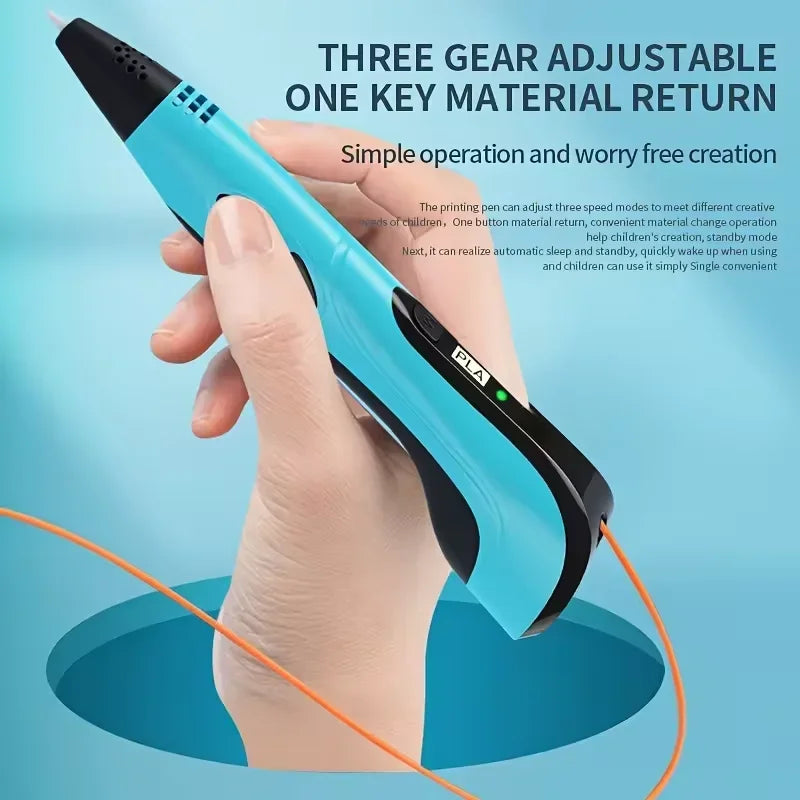 Third-Generation Super 3D Pen, with 1.75mm PLA Filament, LED Display, 3D Printing Pen, Children's Birthday or Christmas Gift
