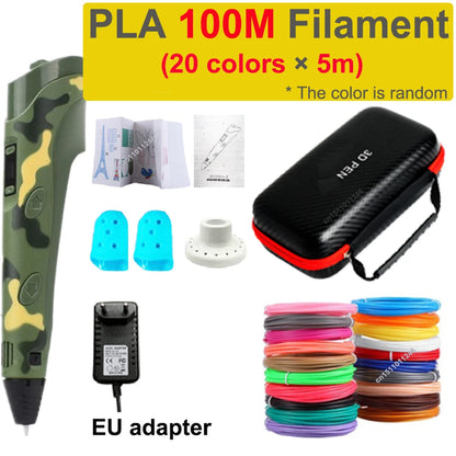 3D Pen 3d Printing Pen Children DIY Drawing Pens PLA Filament Birthday Christmas Boys Girls Gift For Kids With Travel Case