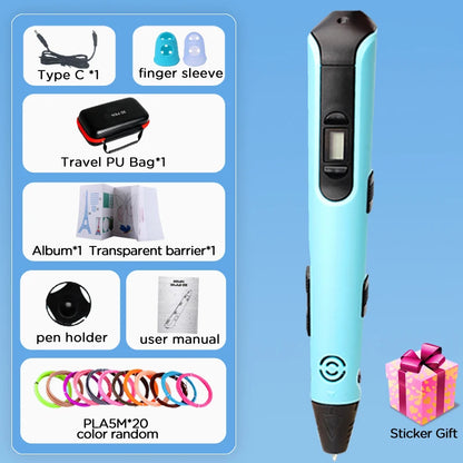 3D Pen for Children 3D Printing Pen with LED Screen 100M PLA 3M 40 Colors USB With Storage Box Christmas Birthday Gift for Kids