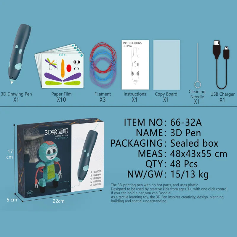 DIY 3D Pen Low Temperature Wireless 3D Printing Pen Digital Display Rechargeable 3D Drawing Pen For Kids Educational Toys Gifts