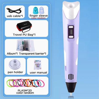 3D Pen for Kids Children 3D Drawing Printing Pen with LCD Screen Power Adapter 200M PLA Filament DIY Gift for Christmas Birthday