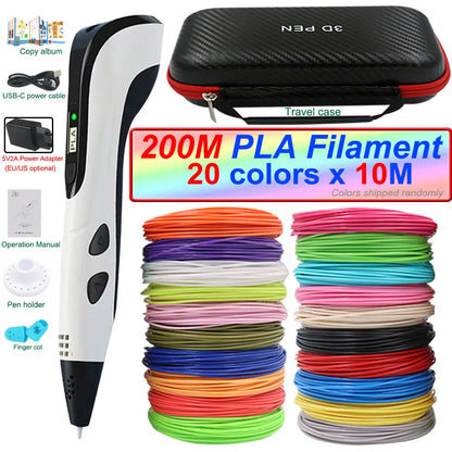2026 New 3D Printing Pen 3D Pen for Children with Power Adapter 200M PLA Filament Travel Case Birthday Christmas Gift for Kids