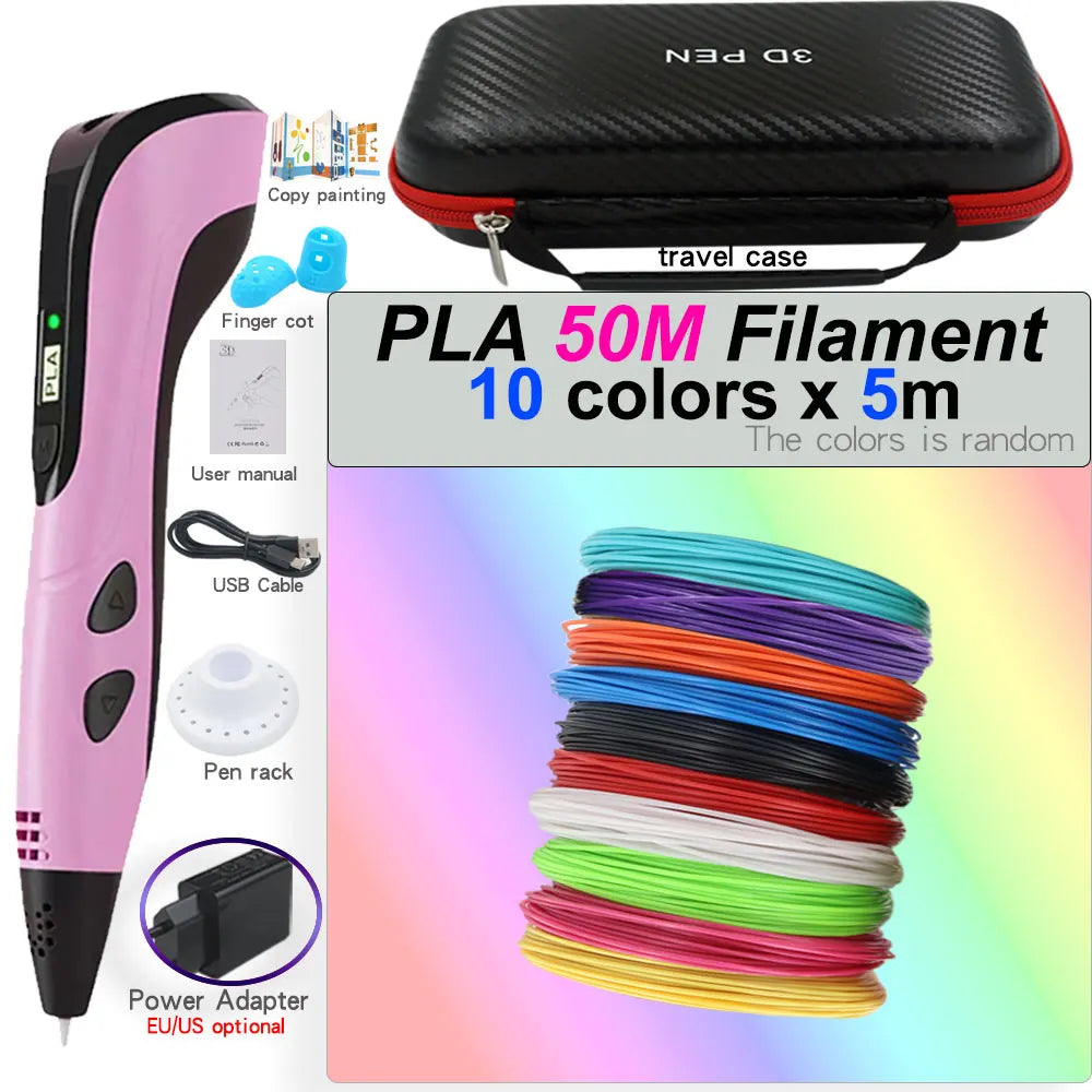 3D Printing Pen Set for Children with LCD Screen Power Adapter 30Color PLA Filament Travel Case Birthday Christmas Gift for Kids