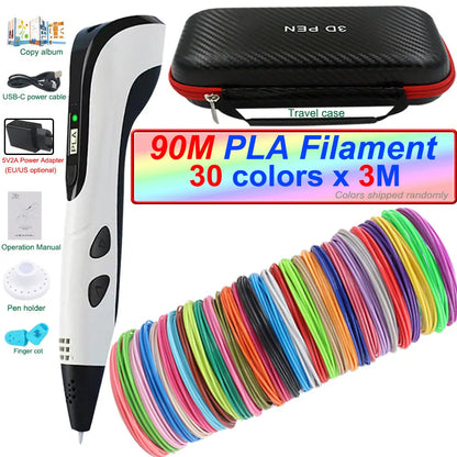 2026 New 3D Printing Pen 3D Pen for Children with Power Adapter 200M PLA Filament Travel Case Birthday Christmas Gift for Kids