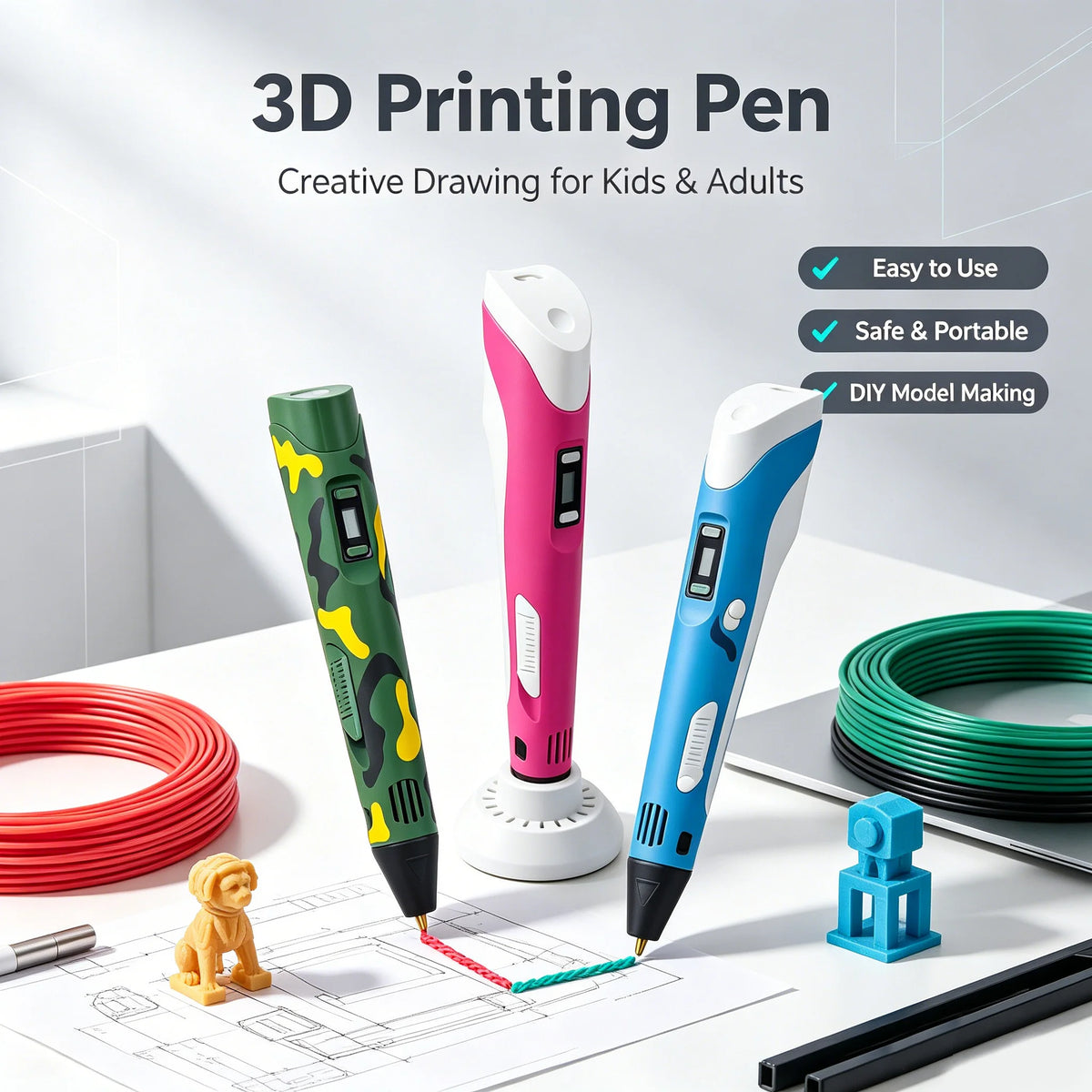 3D Printing Pen for Kids and Adults with 9M PLA Filament Safe High Temperature DIY Graffiti Art Drawing Gift for Birthday