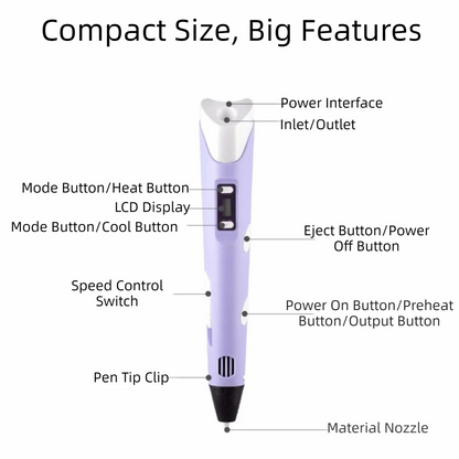 USB 3D Printing Pen Adjustable Speed LED Display DIY Drawing Pens Safe Painting with PLA Filament 3D Graffiti Drawing Tool