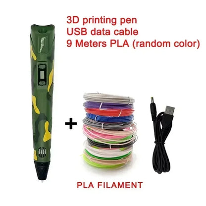 High-Temperature 3D Printing Pen with9M PLA Filament Creative Graffiti Drawing Toy Pen for Ages 8+ Ideal Christmas Birthday Gift