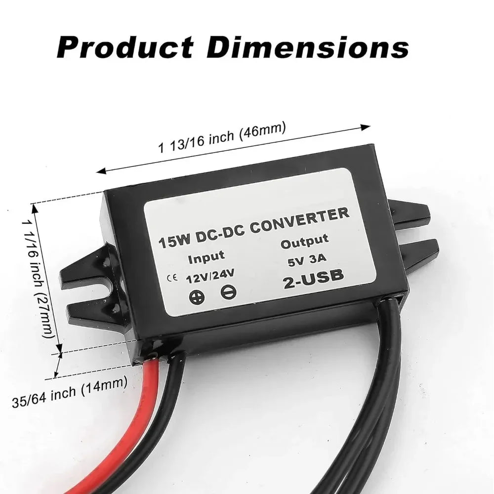 12V/24V to 5V 3A Power Adapter Converter DC-DC Step Down Module USB-A Female/Type C/dual USB/open Wire Connector Waterproof CE