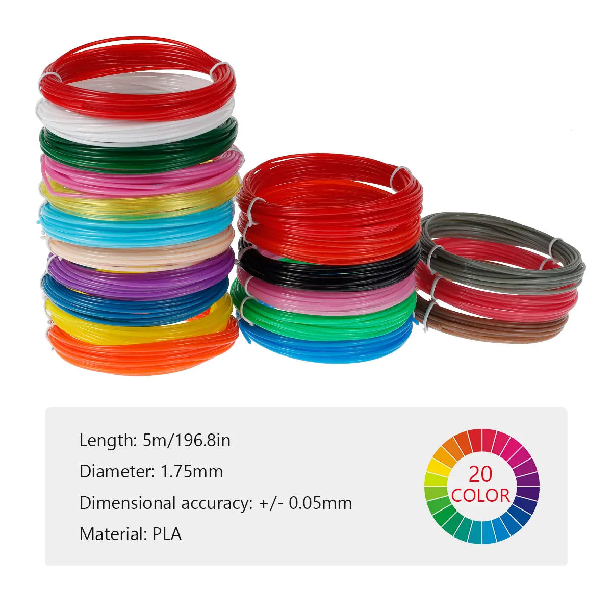 3D Pen Filament Refills 40 Colors 3D Printer PLA 1.75 mm Filament 5M For MYNT3D SCRIB3D PIKA3D 3D Pen 1.75mm 3D Prining Pens