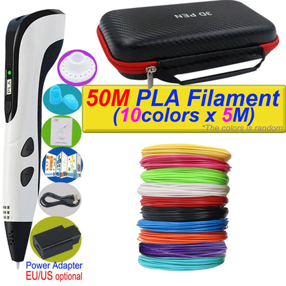 2026 New 3D Printing Pen DIY Three-dimensional Painting Children Toys With LCD Screen Power Adapter 200M PLA Filament Toys Gift