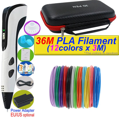 2026 New 3D Printing Pen DIY Three-dimensional Painting Children Toys With LCD Screen Power Adapter 200M PLA Filament Toys Gift