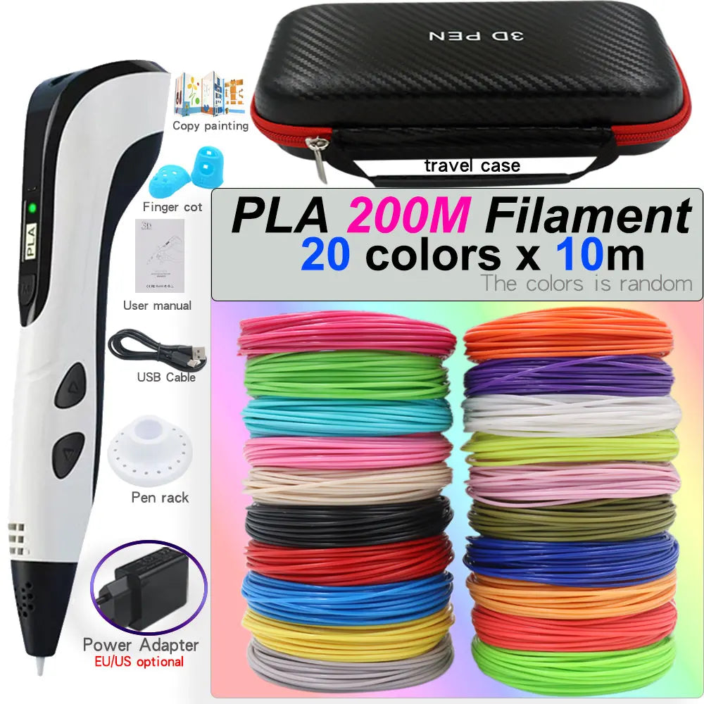 3D Printing Pen Set for Children with LCD Screen Power Adapter 30Color PLA Filament Travel Case Birthday Christmas Gift for Kids