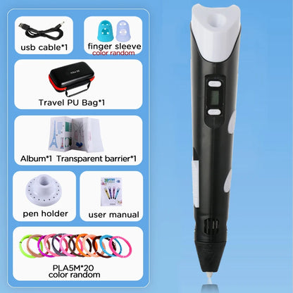 3D Pen for Kids Children 3D Drawing Printing Pen with LCD Screen Power Adapter 200M PLA Filament DIY Gift for Christmas Birthday