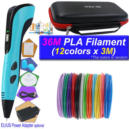 2026 3D Pen Set for Children 3D Printing Pen with LED Screen 200M PLA Power Adapter Travel Box Christmas Birthday Gift for Kids