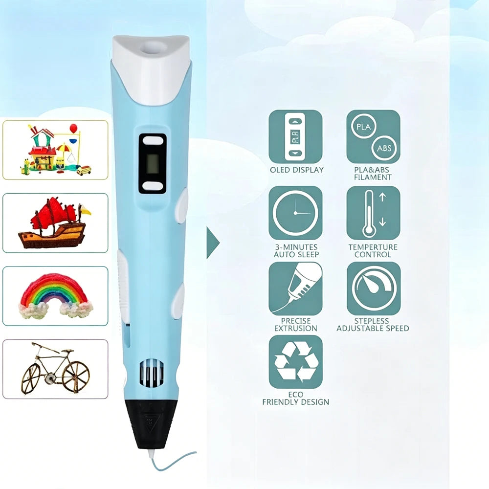 Electronic 3D Printing Pen with 36M PLA Consumables High-Temperature 3D Graffiti Tool Intelligent Toy Christmas Birthday Gift