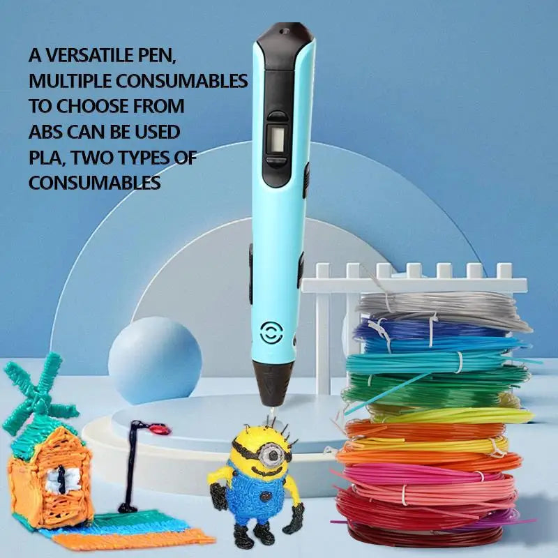 3D Pen for Children 3D Printing Pen with LED Screen 100M PLA 3M 40 Colors USB With Storage Box Christmas Birthday Gift for Kids