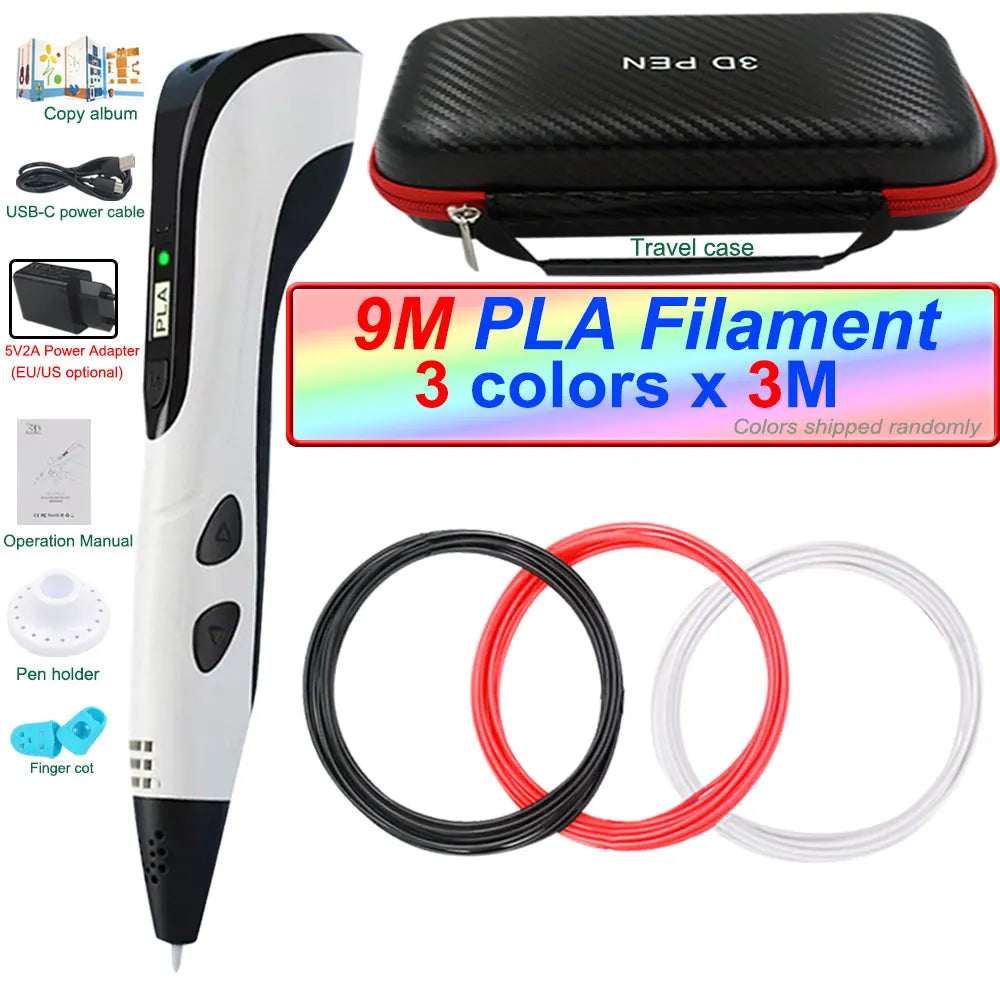 2026 New 3D Printing Pen 3D Pen for Children with Power Adapter 200M PLA Filament Travel Case Birthday Christmas Gift for Kids