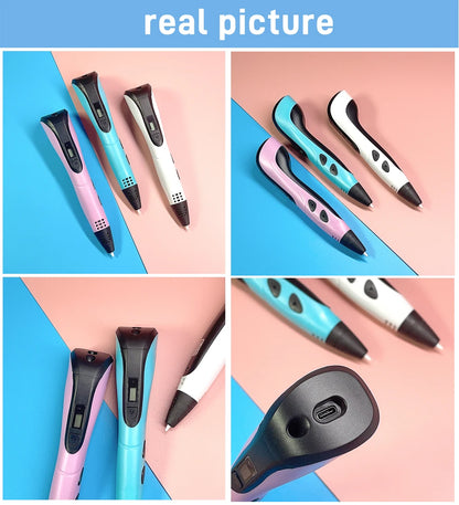 3D Pen Set For Children 3D Printing Pen with LED Screen 100M PLA Power Adapter Travel Box Christmas Birthday Gift for Kids