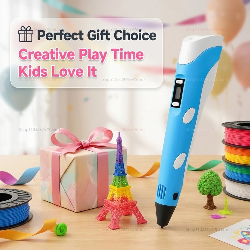 3D Printing Pen for Kids and Adults with 9M PLA Filament Safe High Temperature DIY Graffiti Art Drawing Gift for Birthday