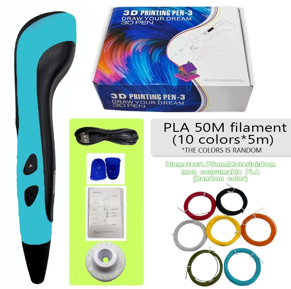 Third-Generation Super 3D Pen, with 1.75mm PLA Filament, LED Display, 3D Printing Pen, Children's Birthday or Christmas Gift