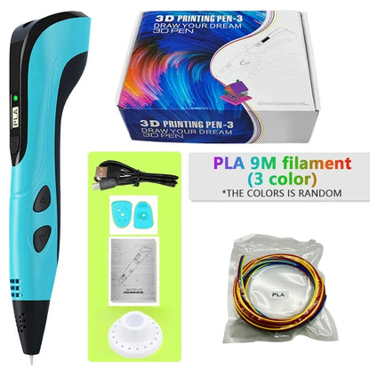 Third-Generation Super 3D Pen, with 1.75mm PLA Filament, LED Display, 3D Printing Pen, Children's Birthday or Christmas Gift