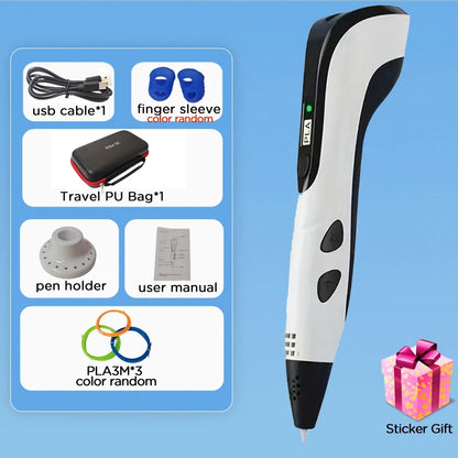 3D Printing Pen Children DIY Drawing Pen LED Screen Power Supply Adapter Travel Carry Box 100M PLA Birthday Christmas Gift Kids